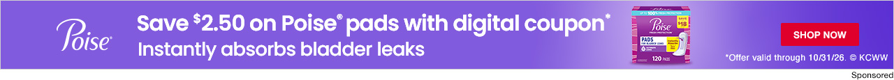 Save $2.50 on Poise pads with digital coupon*