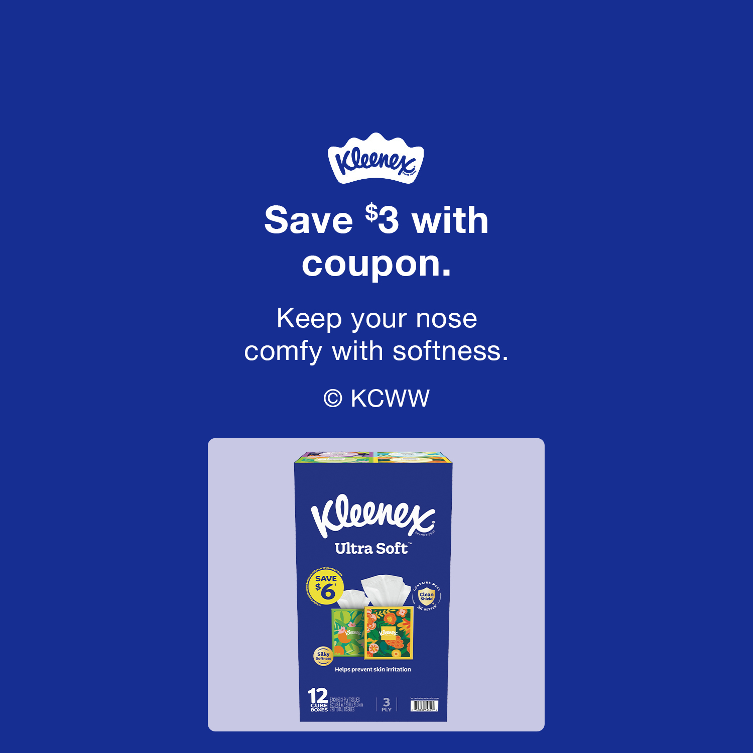 Kleenex. Save $3 with coupon.