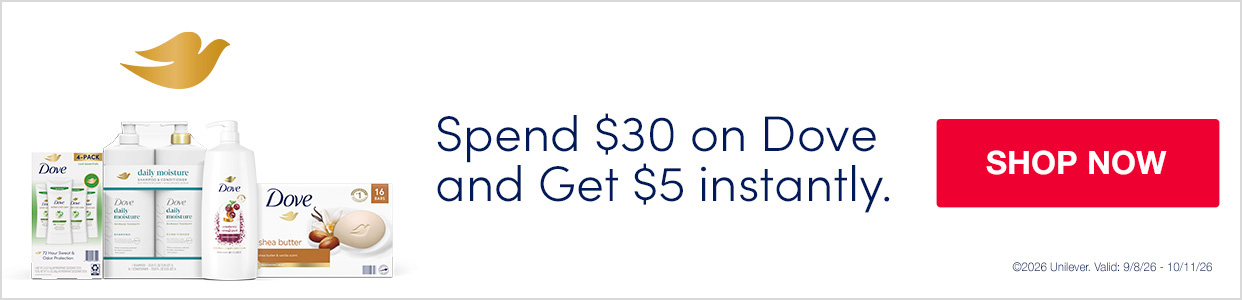 Spend $30 on Dove and Get $5 instantly. Shop now.