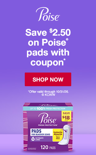 Save $2.50 on Poise pads with coupon*