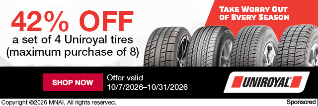 Michelin. 42% Off a set of 4 Uniroyal tires (maximum purchase of 8). Offer valid 10/7/2026-10/31/2026. Shop Now.