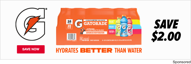 Gatorade hydrates better than water save $2.00