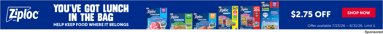 You've got lunch in the bag. Ziploc. Help keep food where it belongs. Shop now.