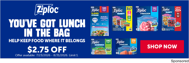 You've got lunch in the bag. Ziploc. Help keep food where it belongs. Shop now.