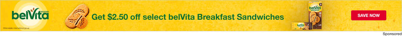 Get $2.50 off select belVita Breakfast Sandwiches
