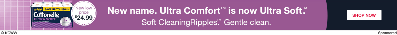 Cottonelle. New name. Ultra Comfort is now Ultra Soft.