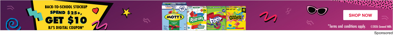 General Mills back-to-school stockup. Spend $25+, get $10 BJ's digital coupon*