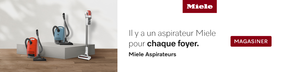 Advertisement. Performance imbattable. manipulation facile. miele duoflex. magasiner.