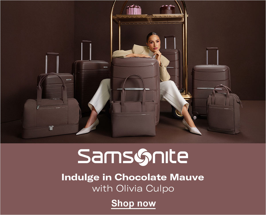 SAMSONITE. INDULGE IN CHOCOLATE MAUVE WITH OLIVIA CULPO. SHOP NOW.