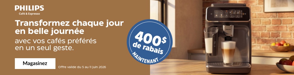 Advertisement. PHILIPS Transformez chaque jour en belle journée avec vos cafés préférés en un seul geste Magasiner 400$ de rabais