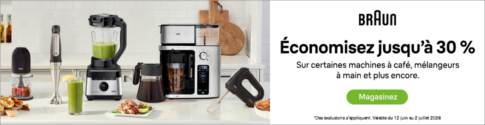 Advertisement. BRAUN Économisez jusqu’à 30 % Sur certaines machines à café, mélangeurs à main et plus encore. Magasinez