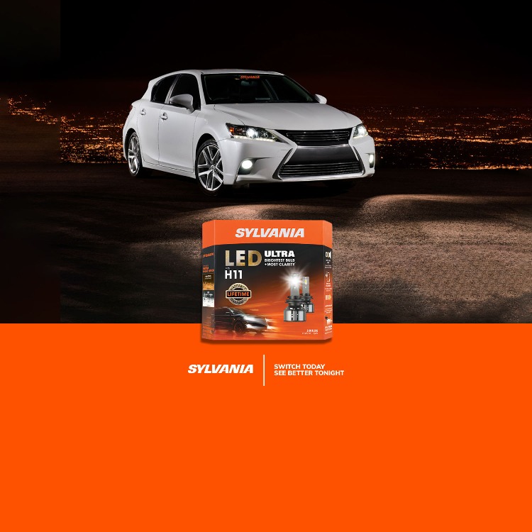 SYLVANIA. LED ULTRA BRIGHTEST BULB + MOST CLARITY. SWITCH TODAY SEE BETTER TONIGHT.