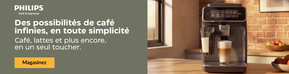 Advertisement. Philips Café & Espresso. Des possibilités de café infinies, en toute simplicité. Lattes et plus en un seul toucher.