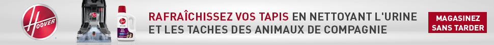 Advertisement. Hoover. Refraichissez Vos Tapas En Nettoyant L'Urine Et Les Taches Des Animaux De Compagnie. 