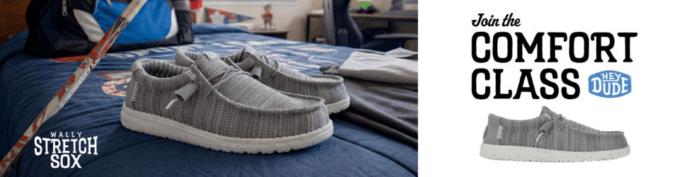 Advertisement. HeyDude, Join the comfort class, Wally stretch