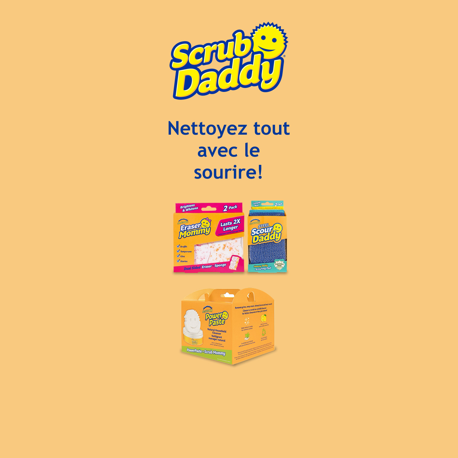 Scrub Daddy. Nettoyez tout avec le sourire! Des outils de nettoyage haute performance qui donnent le sourire! Magasinez