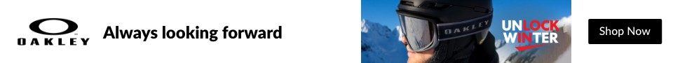Advertisement. Oakley, Unlock Winter, Always looking forward, Shop Now