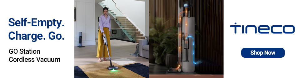 Advertisement. Tineco Go Station Cordless Vacuum. Self Empty. Charge. Go. 