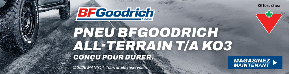 Advertisement. BFGoodrich Pneus. PNEU BFGOODRICH ALL-TERRAIN T/A KO3. CONÇU POUR DURER. MAGASINEZ MAINTENANT.