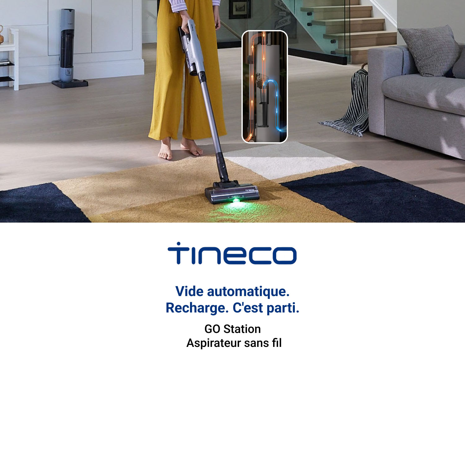 TIineco. Vide automatique. Recharge. C’est parti. GO Station Aspirateur sans fil. Magasinez.
