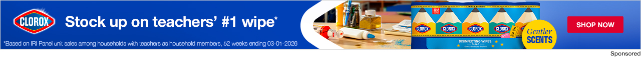 Clorox. Stock up on teachers' #1 wipe. Shop now.