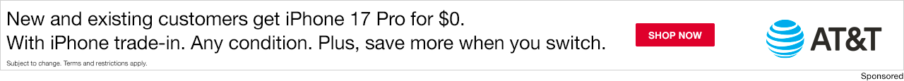 AT&T. New and existing customers get iPhone 17 Pro for $0. With iPhone trade-in. Plus, save more when you switch.