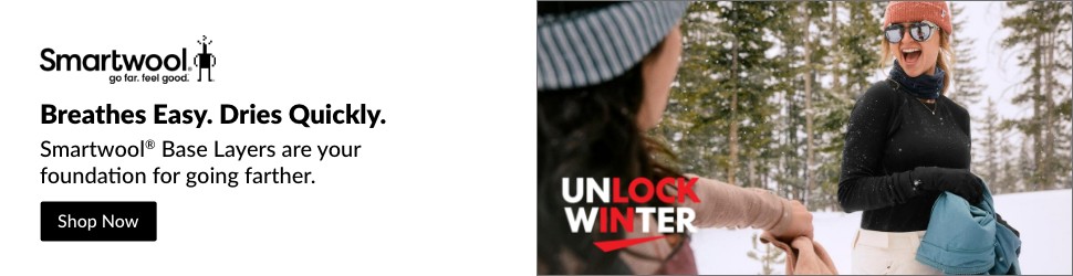 Advertisement. Smartwool, Breathes easy. Dries quickly., Shop Now, Unlock Winter