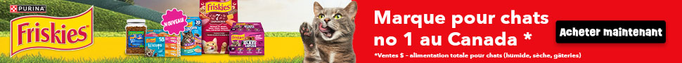 Advertisement. PURINA Friskies NOUVEAU! Acheter maintenant Marque pour chats no 1 au Canada **Ventes $ - alimentation totale pour chats