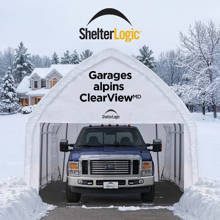 ShelterLogic. GARAGES ALPINS CLEARVIEWMD. Design alpin offrant une hauteur et un volume supplémentaires aux VUS, camions
