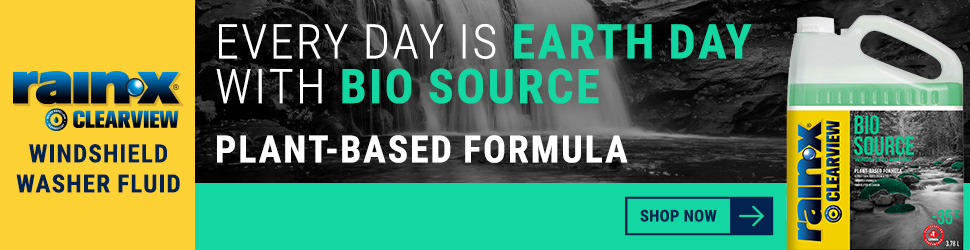 Advertisement. Rainx Clearview. Every day is earth day with bio source. 
