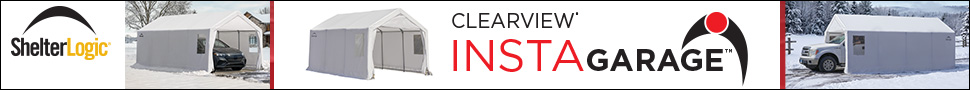 Advertisement. ShelterLogic. CLEARVIEW® INSTAGARAGE®. Durable protection, ready in minutes. Shelter with vehicle in snowy setting.