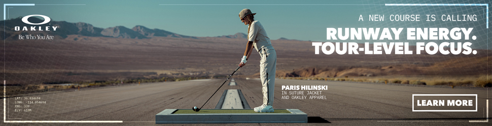 Advertisement. A new course is calling. Explore Team Oakley in the Golf Collection, featuring Chase Sexton, Paris Hilinski, Min Woo Lee