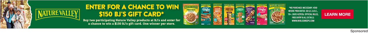 Nature Valley. Enter for a chance to win $150 BJ's gift card*