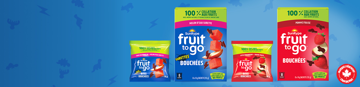 SunRype, Fruit to go. Chaque bouchée, 100% fruit, Faites à partir de purée et jus de fruits véritables. Achetez maintenant  
