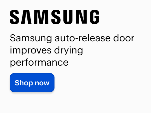 Samsung auto-release door improves drying performance. Shop now.