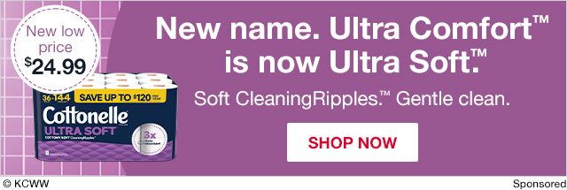Cottonelle. New name. Ultra Comfort is now Ultra Soft. 