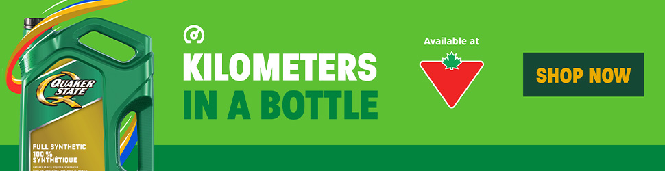 Advertisement. Quaker State. Kilometers in a bottle motor oil. Full synthetic. Available at Canadian Tire. Shop Now.