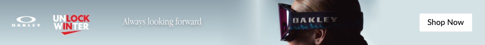 Advertisement. Oakley, Unlock Winter, Always looking forward, Shop Now