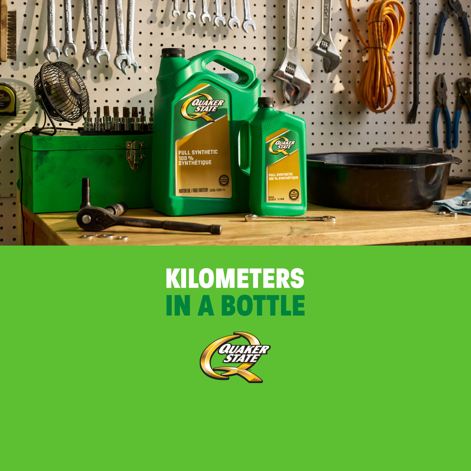 Quaker State. Kilometers in a bottle motor oil. Full synthetic. Available at Canadian Tire. Shop Now.