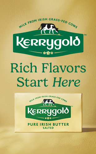 Kerrygold Irish Butter. Rich flavors start here. Made with milk from Irish grass-fed cows.