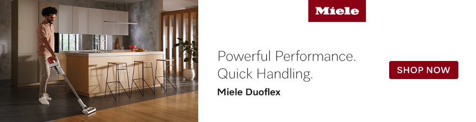 Advertisement. powerful performance. quick handling. miele duoflex. shop now. 