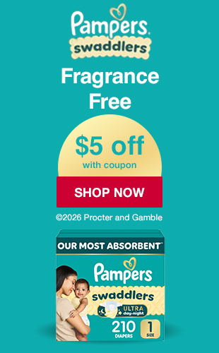 Pampers swaddlers, Fragrance Free, $5 off with coupon, SHOP NOW