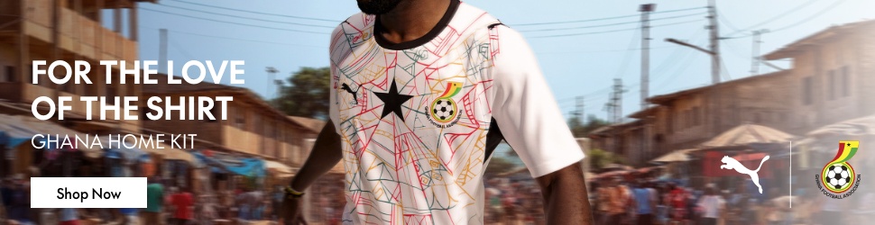 Advertisement. for the love of the shirt. ghana home kit. shop now. 