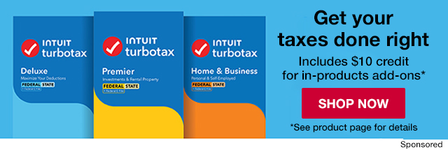 Get your taxes done right, Includes $10 credit for in-products add-ons*, Shop Now