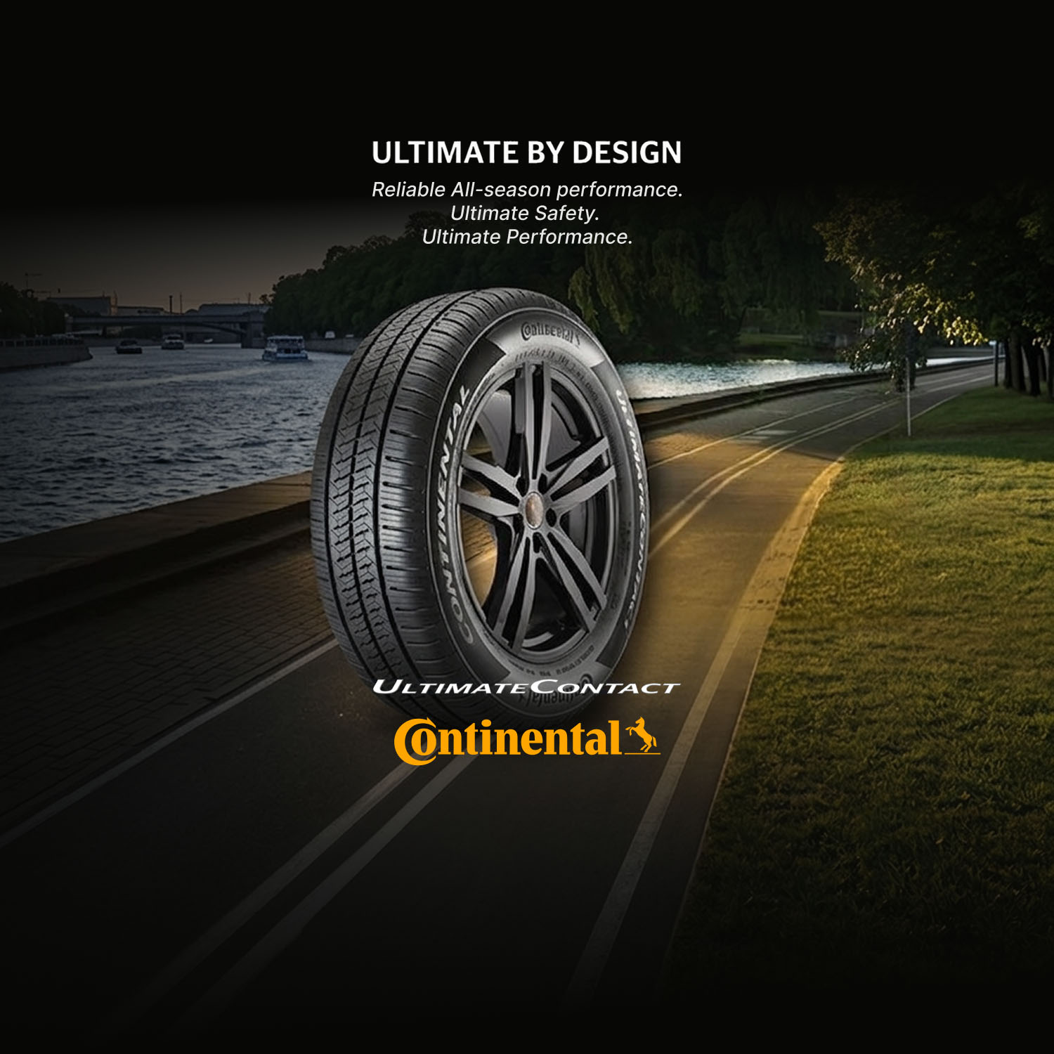 Continental. UltimateContact tire on road. Ultimate by design with reliable all-season performance. Buy Now.