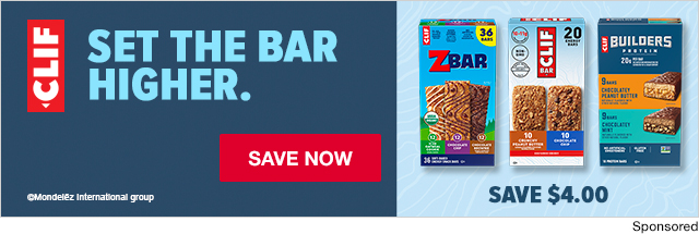 CLIF. Set the bar higher. Save $4.00