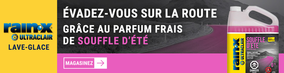 Advertisement. Rain‑X. Ultraclar lave‑glace. Évadez-vous sur la route grâce au parfum frais de Souffle d’été. Magasinez.