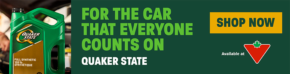 Advertisement. Quaker State. Kilometers in a bottle motor oil. Full synthetic. Available at Canadian Tire. Shop Now.