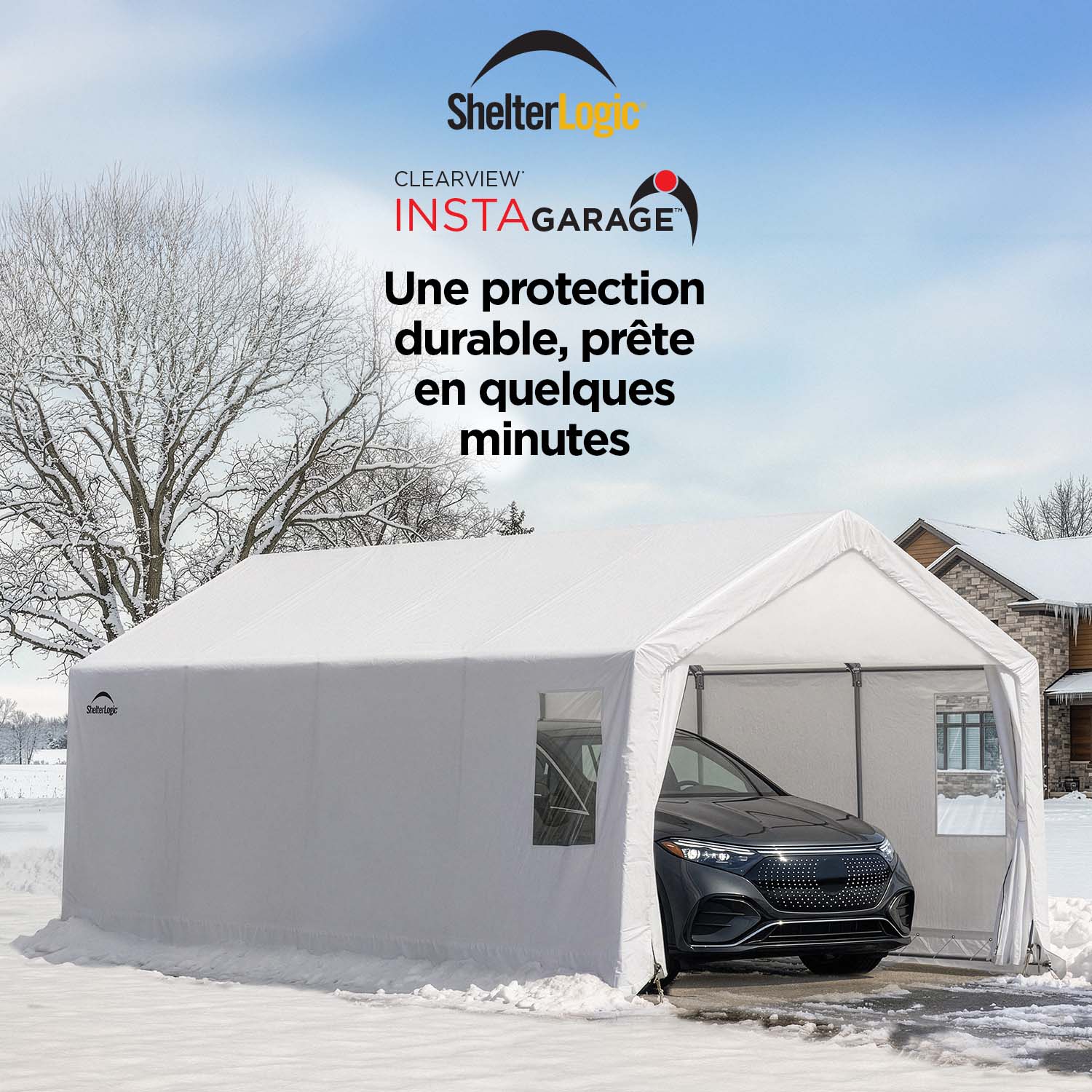 ShelterLogic. CLEARVIEW® INSTAGARAGE®. Une protection durable, prête en quelques minutes. Abri avec véhicule dans la nei
