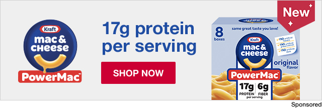 Kraft mac & cheese 17g protein per serving. Try new Kraft PowerMac.